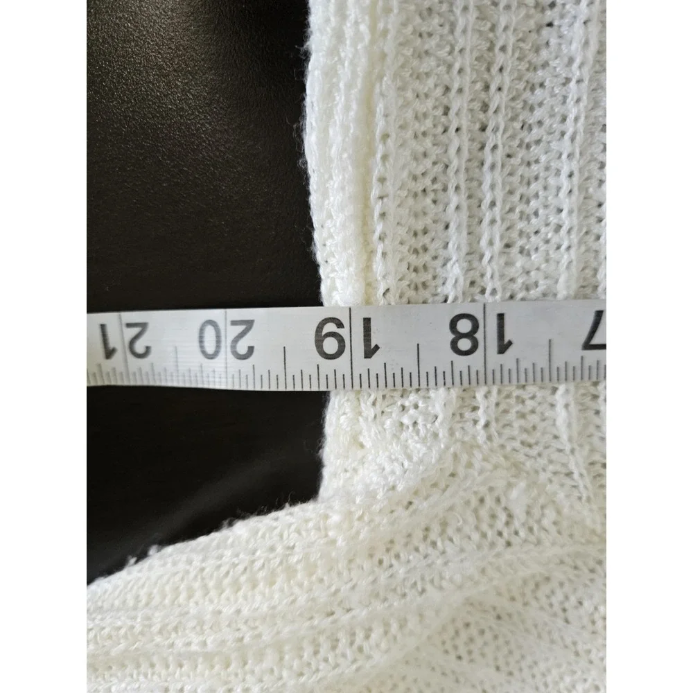 Poof Women's Sweater Large‎ White Knit Long Sleeve V-Neck Lace Up Sides Pullover